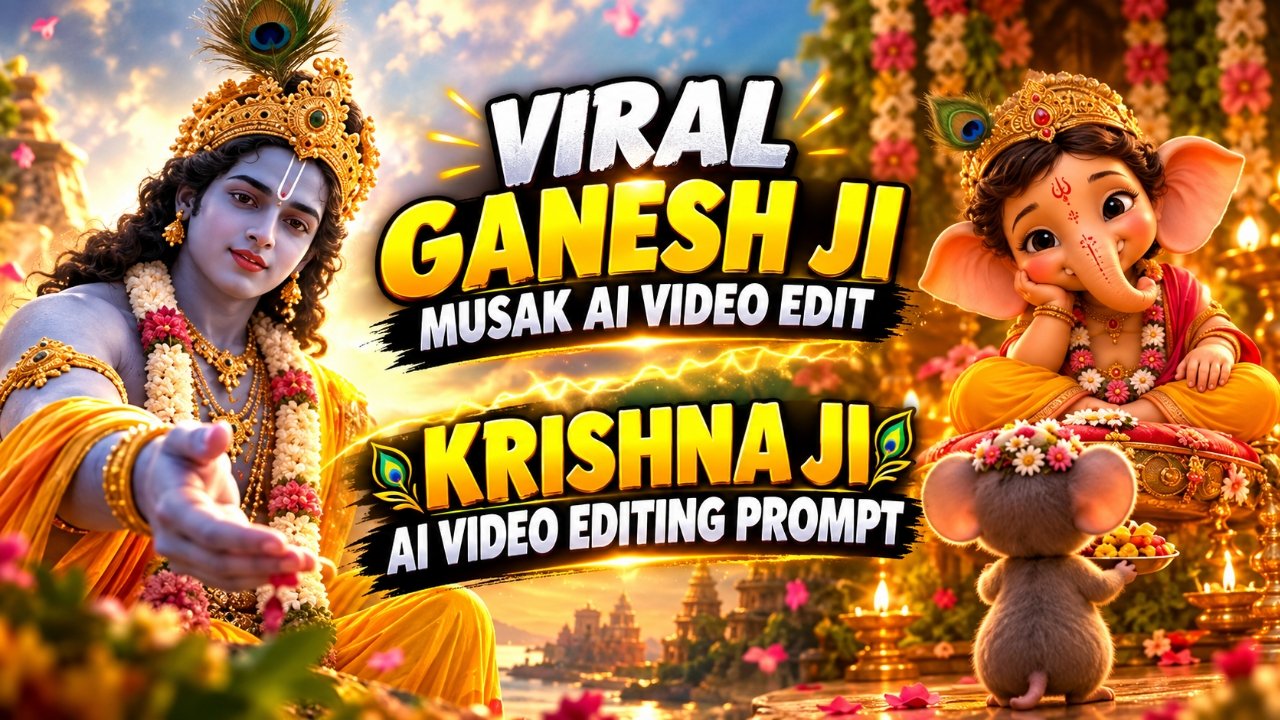 Ganesh Ji & Krishna AI Video Viral Reels | Cute Mushak Devotional Video Editing Prompt